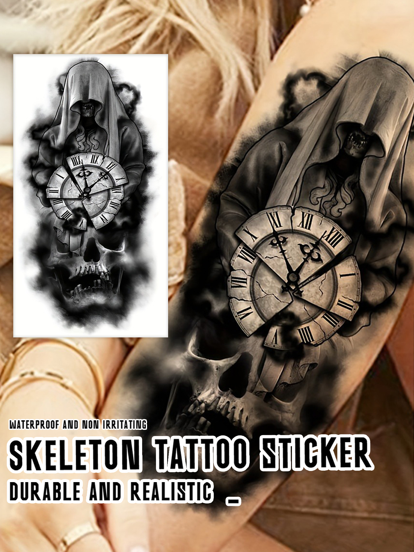 Skull Ghost  Temporary Tattoo Sticker